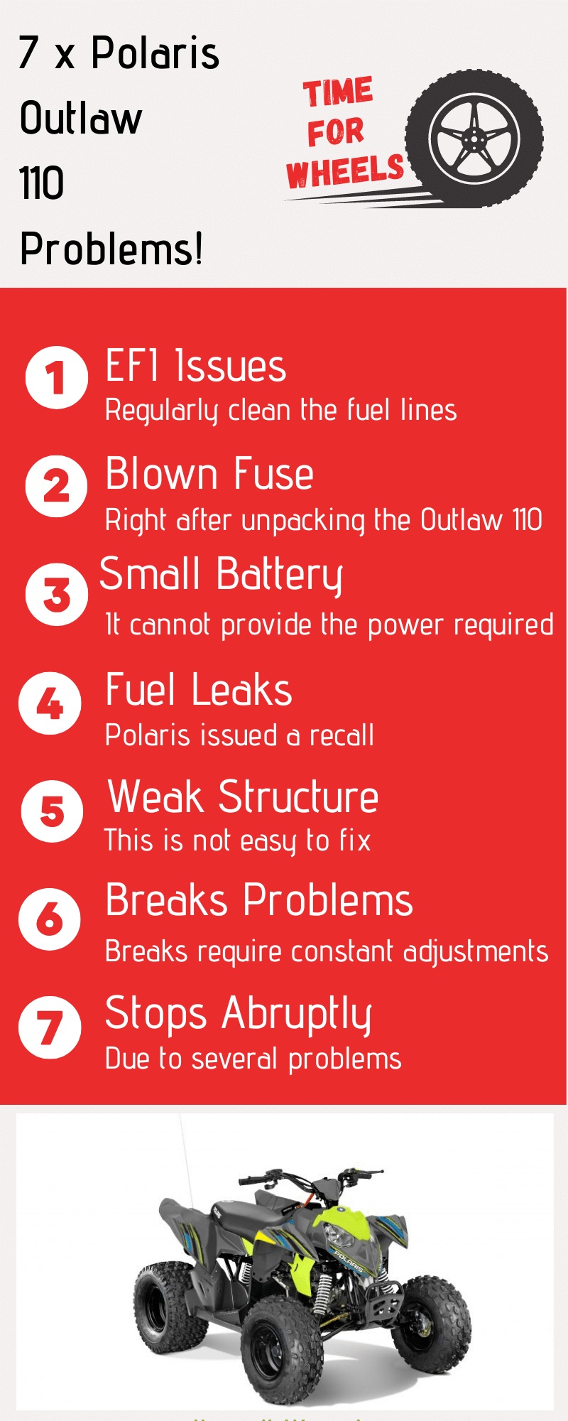 7 × Polaris Outlaw 110 Problems and how to Fix it! TimeForWheels